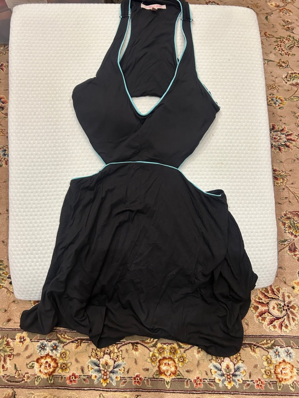 Victoria's Secret Black with Turquoise Trim Cutout Dress-M